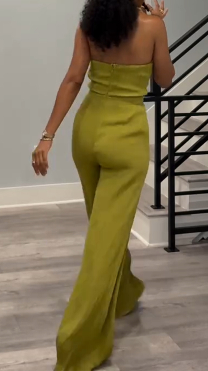 Ladies Neck Hanging Patchwork Solid Color Sexy Temperament Casual Jumpsuit