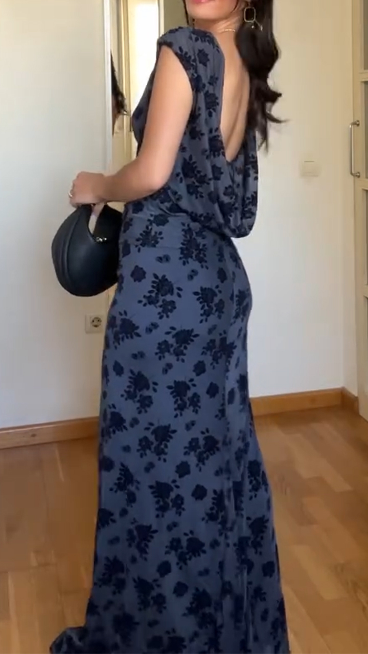 Ladies Round Neck Printed Top+ Skirt Elegant Temperament Set