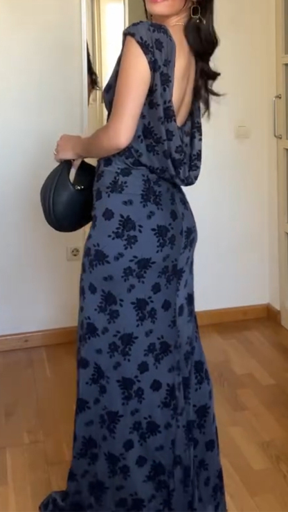 Ladies Round Neck Printed Top+ Skirt Elegant Temperament Set