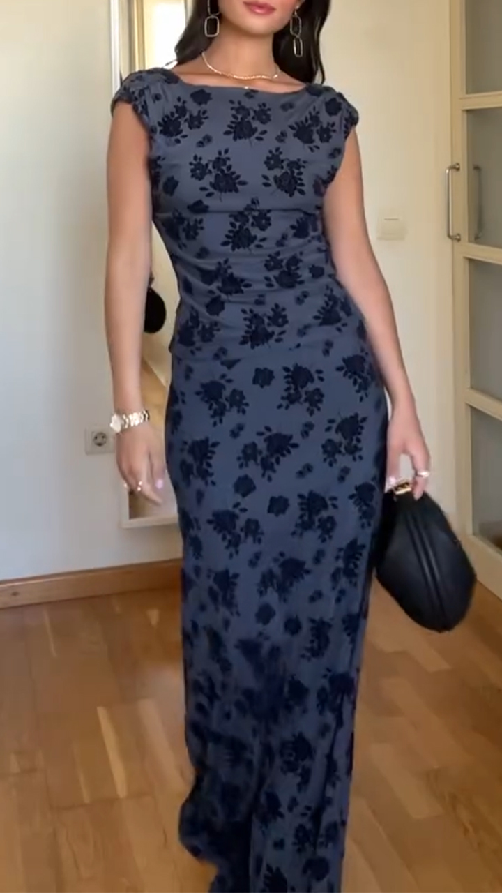 Ladies Round Neck Printed Top+ Skirt Elegant Temperament Set