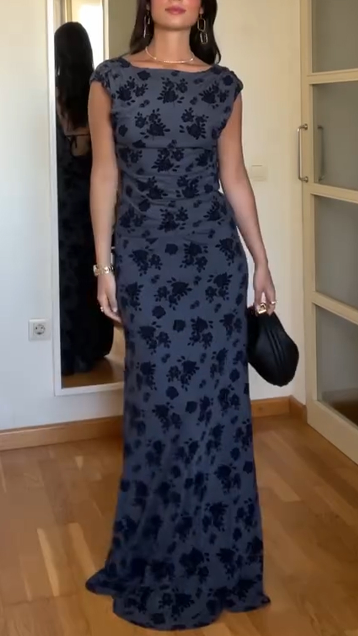 Ladies Round Neck Printed Top+ Skirt Elegant Temperament Set