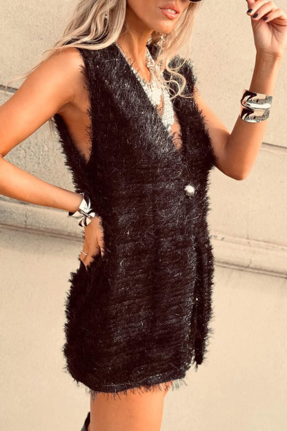 Women Woolen Solid Color Casual Vest