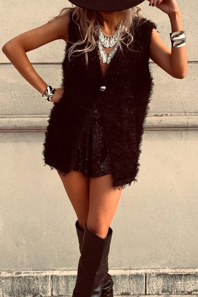 Women Woolen Solid Color Casual Vest