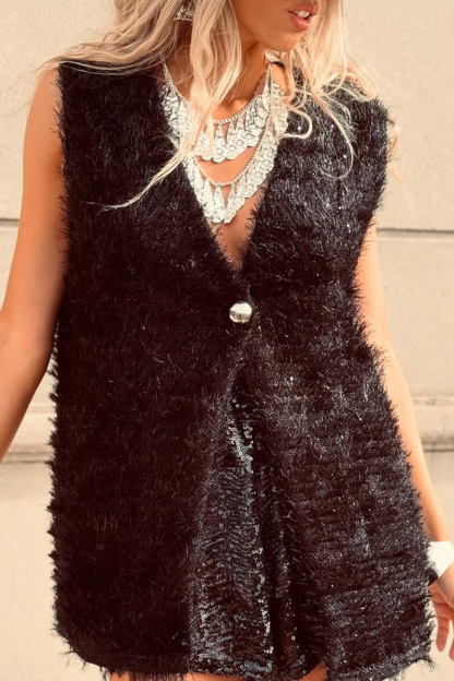 Women Woolen Solid Color Casual Vest