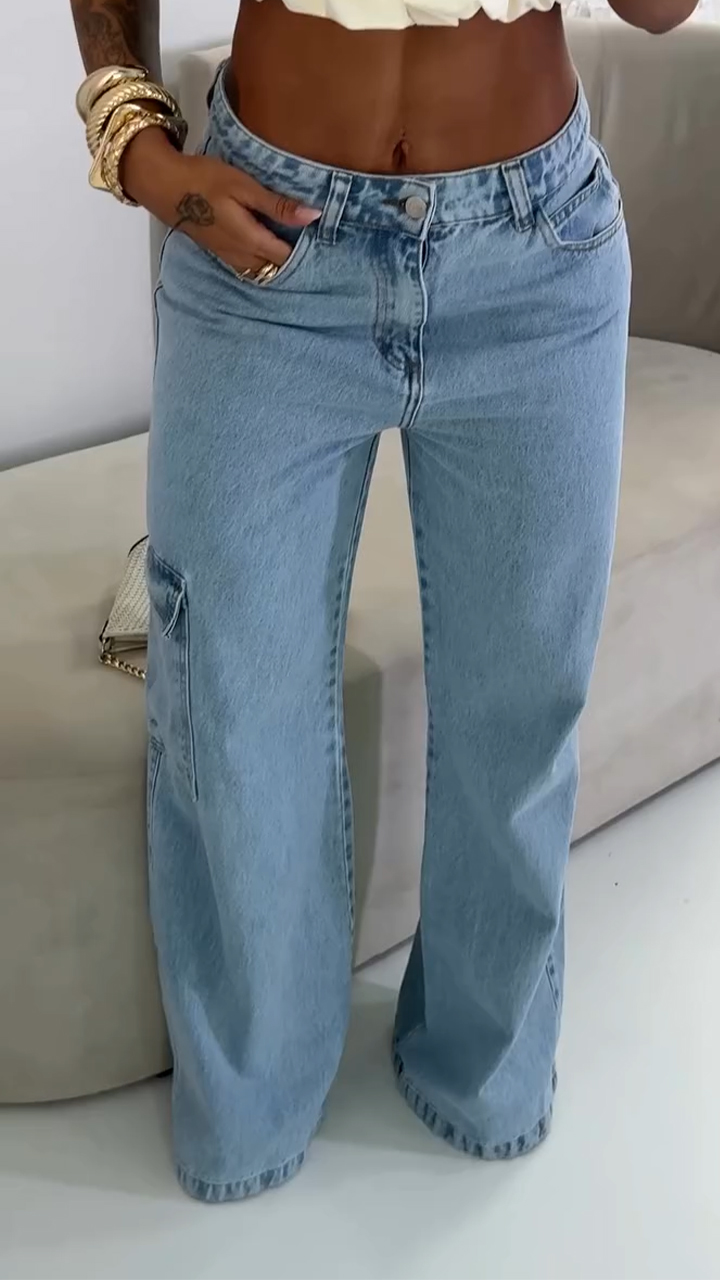 Ladies Neck Hanging Back Hollow Top+ Denim Pants Casual Suit