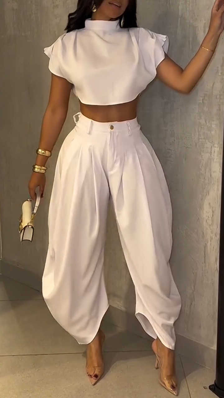 Ladies Round Neck Solid Color Temperament Casual Suit