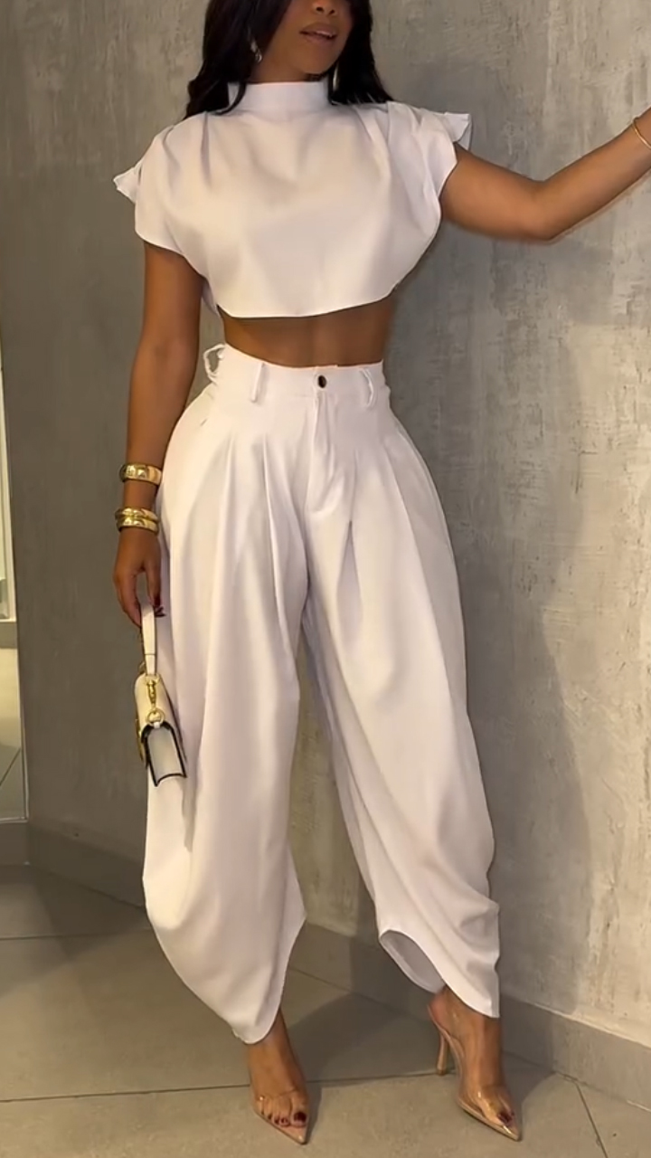 Ladies Round Neck Solid Color Temperament Casual Suit