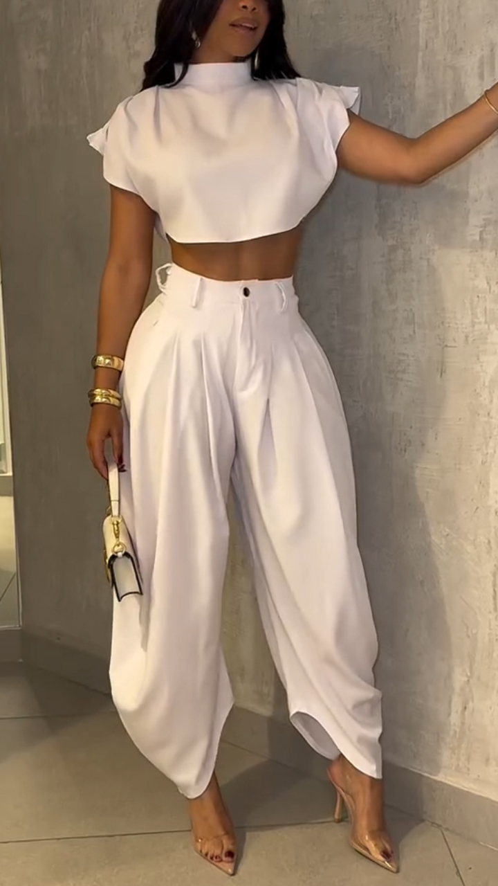 Ladies Round Neck Solid Color Temperament Casual Suit