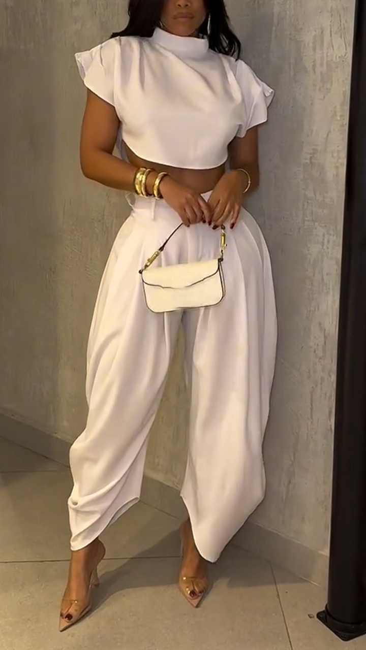 Ladies Round Neck Solid Color Temperament Casual Suit