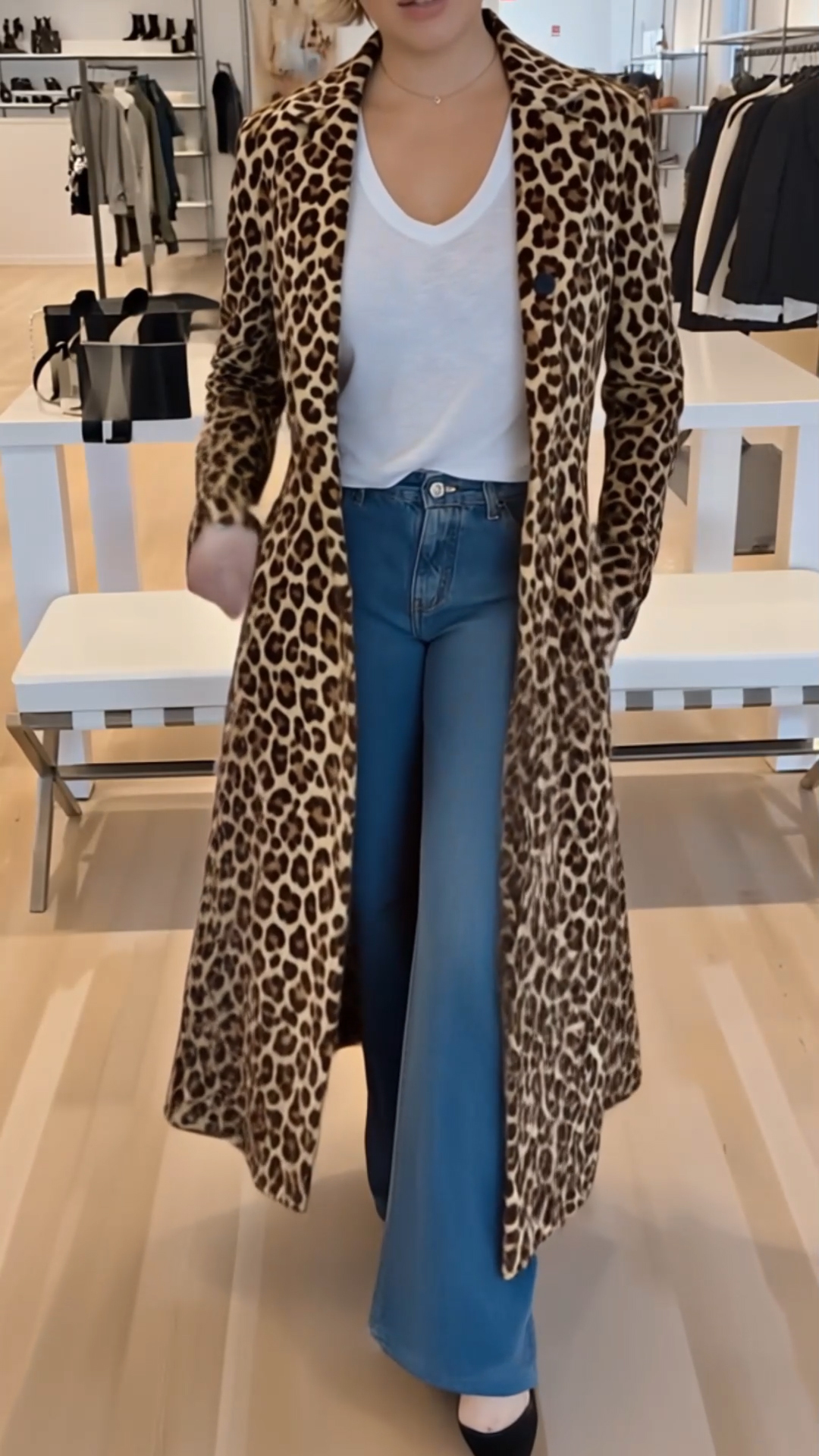 Women Lapel Leopard Print Casual Windbreaker