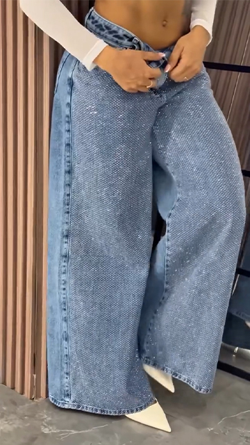 Women Spliced ​​and Hot Diamond Casual Jeans