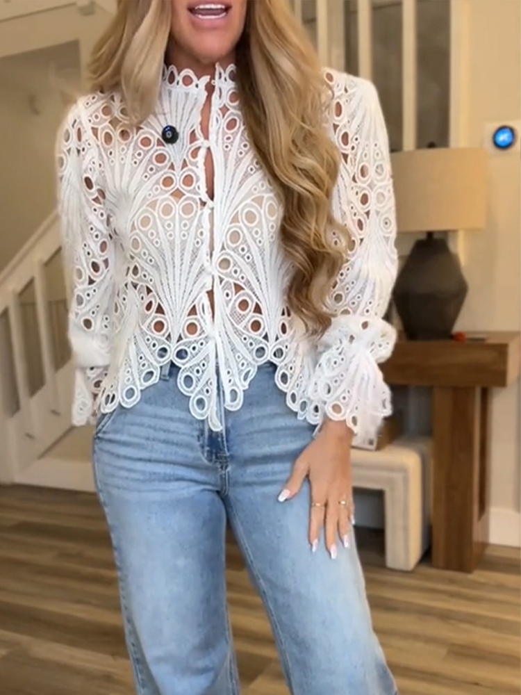 Women Printed Hollow Casual Top