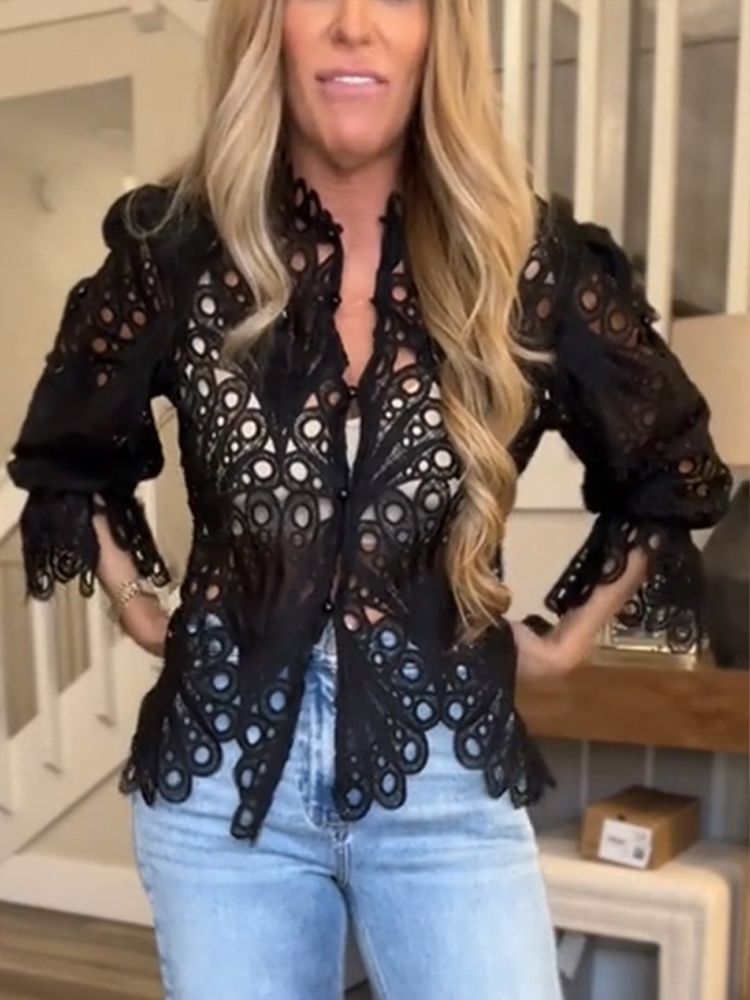 Women Printed Hollow Casual Top