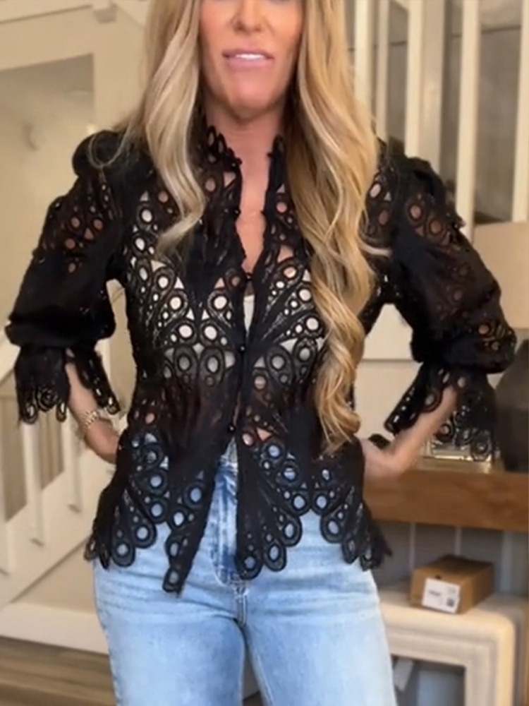 Women Printed Hollow Casual Top