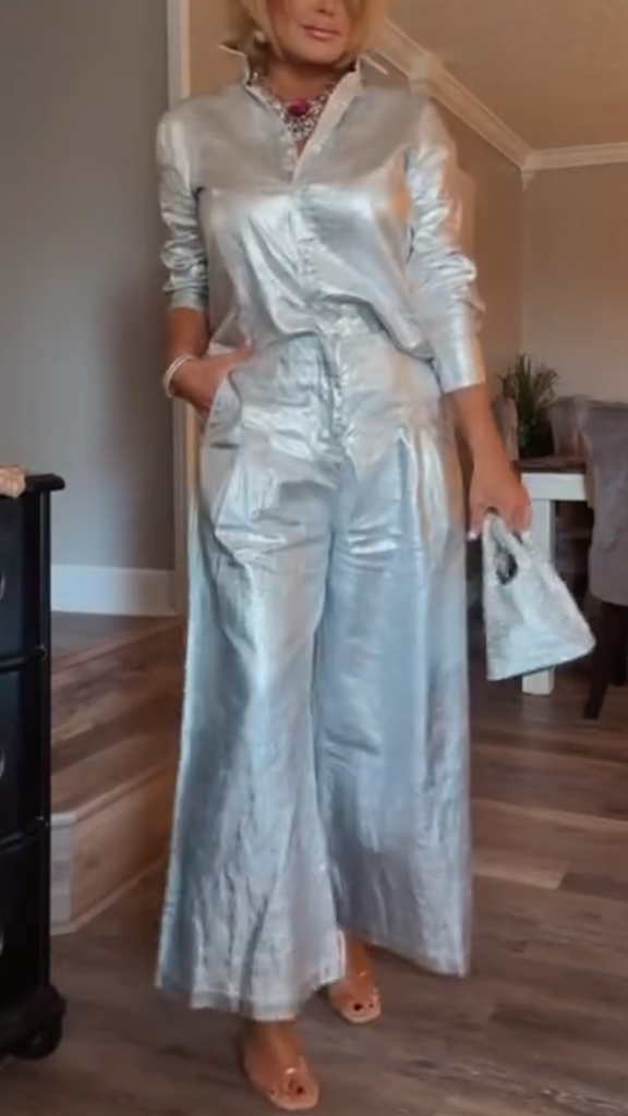 Women Lapel Solid Color Casual Set