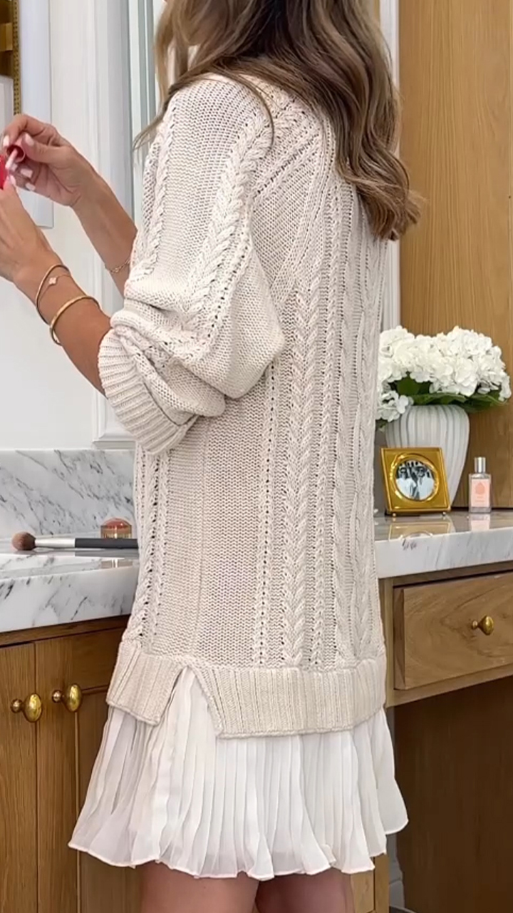 Women Round Neck Sweater Spliced ​​casual Dress
