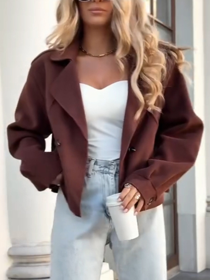 Womens Lapel Double-breasted Casual Jacket