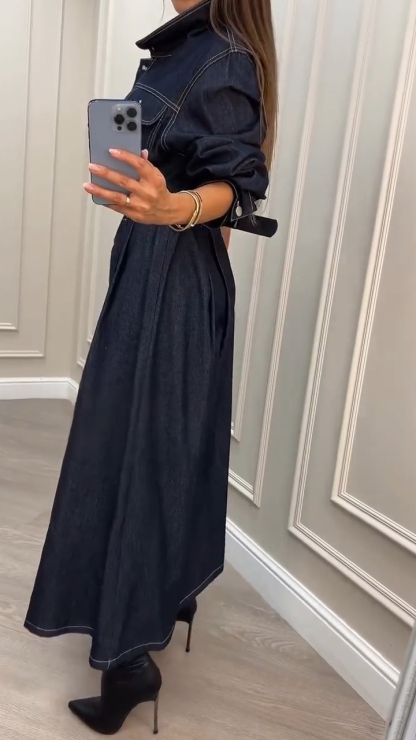 Ladies Lapel Button-Down Elegant Casual Dress