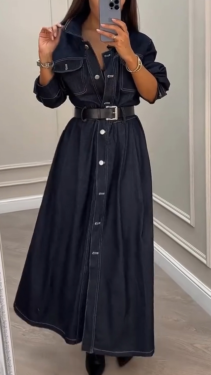 Ladies Lapel Button-Down Elegant Casual Dress