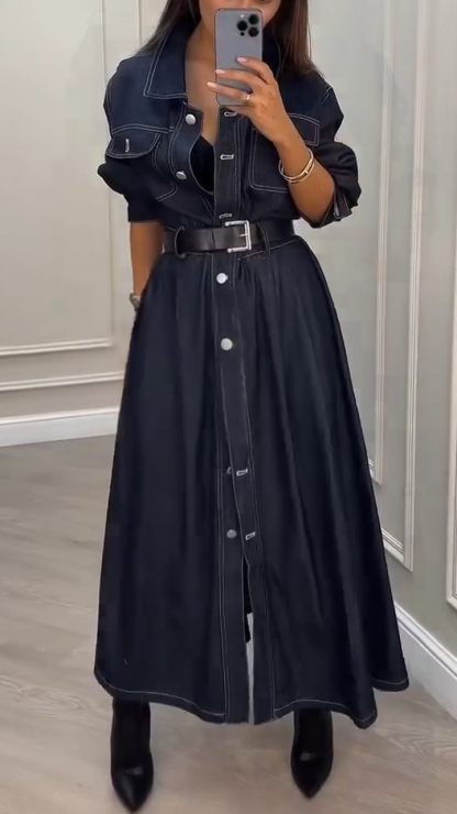 Ladies Lapel Button-Down Elegant Casual Dress