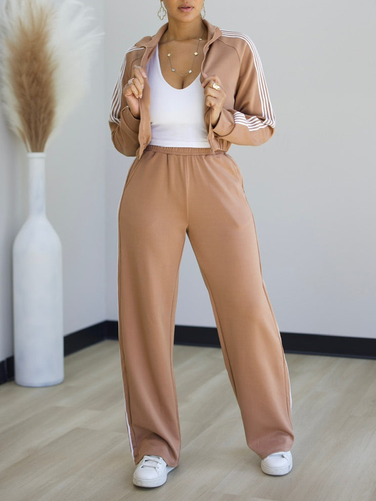 Casual Side Color Block Jacket + Pants Suit