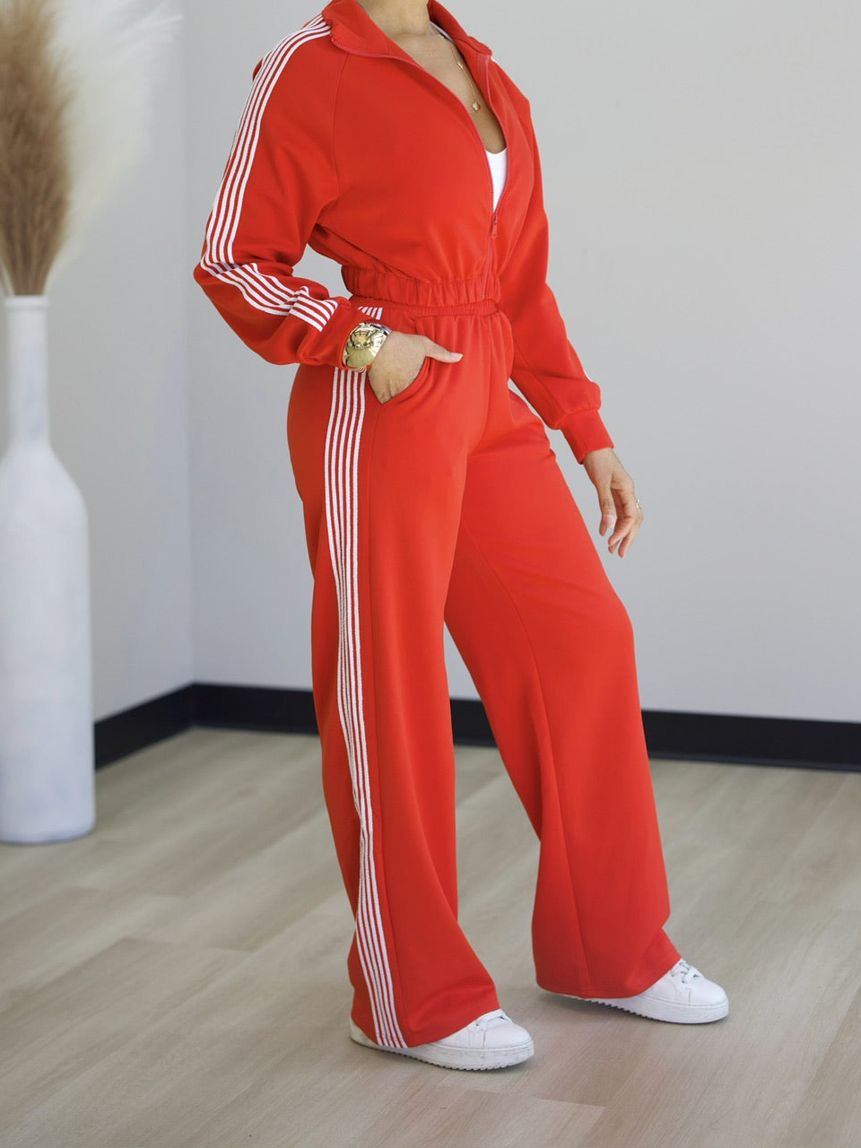 Casual Side Color Block Jacket + Pants Suit