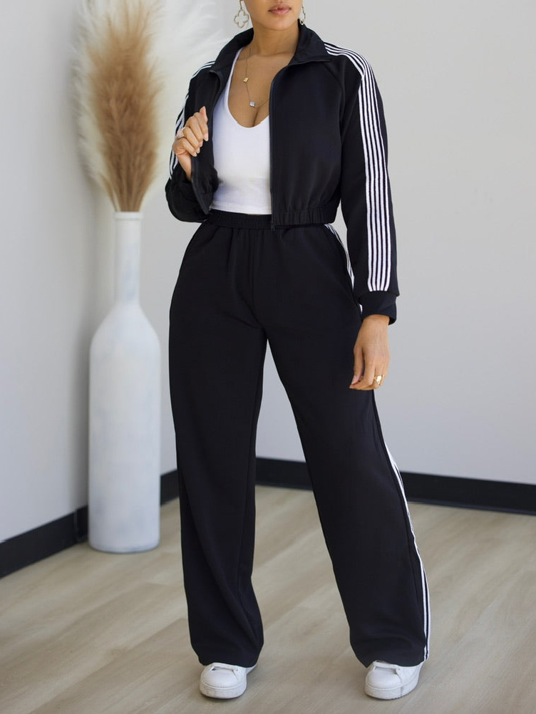 Casual Side Color Block Jacket + Pants Suit