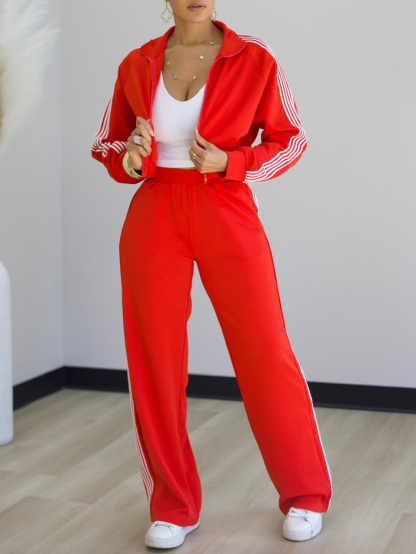 Casual Side Color Block Jacket + Pants Suit