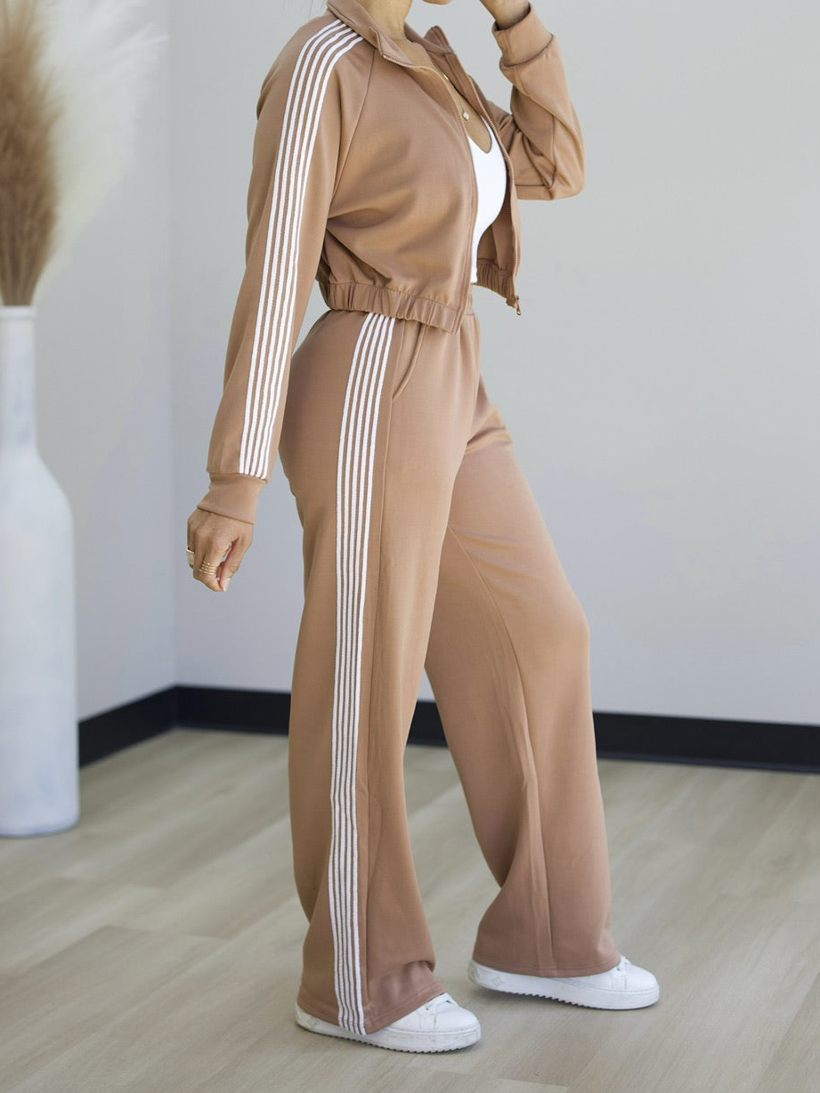 Casual Side Color Block Jacket + Pants Suit