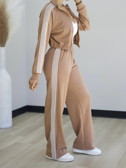 Casual Side Color Block Jacket + Pants Suit