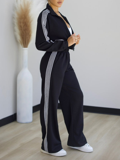 Casual Side Color Block Jacket + Pants Suit