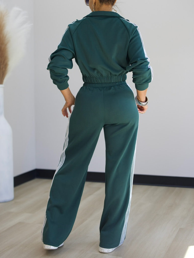 Casual Side Color Block Jacket + Pants Suit