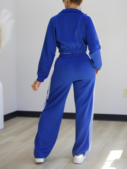 Casual Side Color Block Jacket + Pants Suit