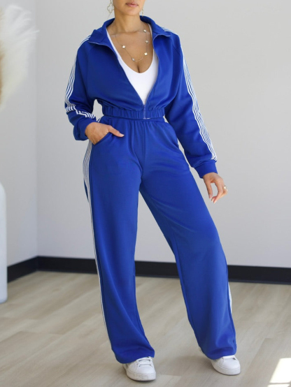 Casual Side Color Block Jacket + Pants Suit