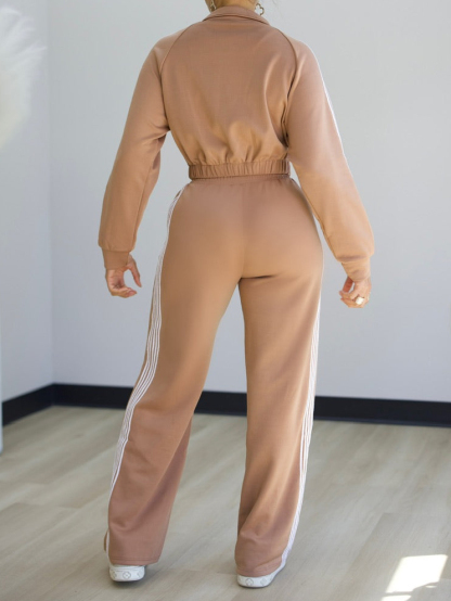 Casual Side Color Block Jacket + Pants Suit