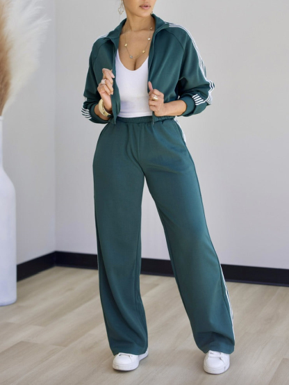 Casual Side Color Block Jacket + Pants Suit