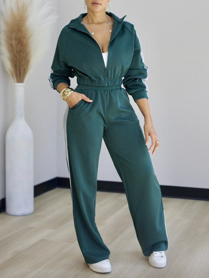 Casual Side Color Block Jacket + Pants Suit