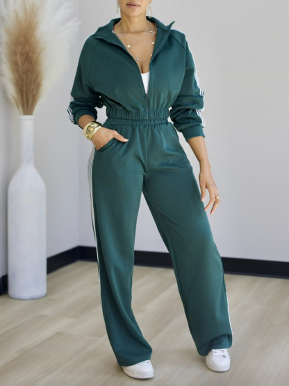 Casual Side Color Block Jacket + Pants Suit