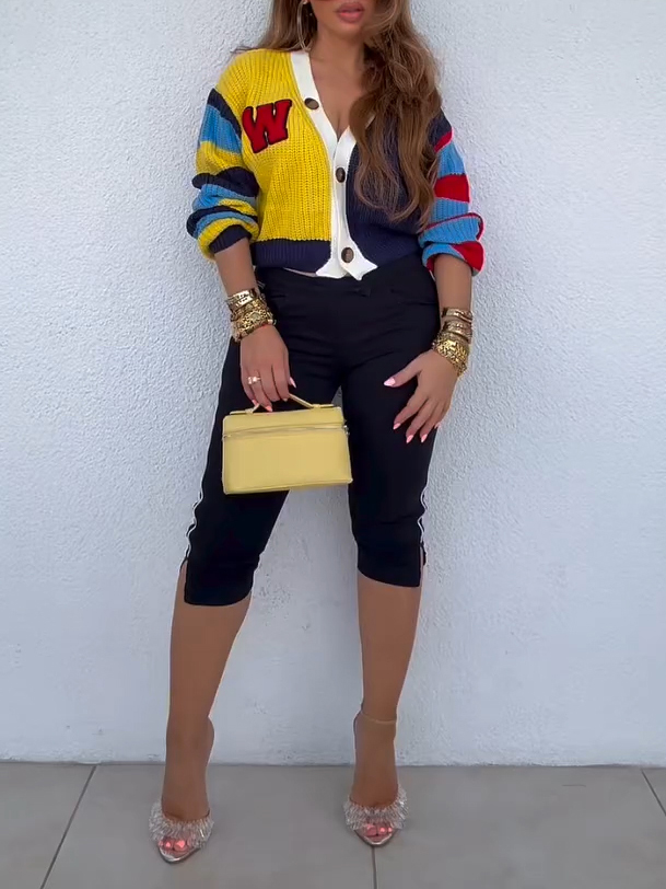 Fashion Colorblock Short Chunky Knit Cardigan