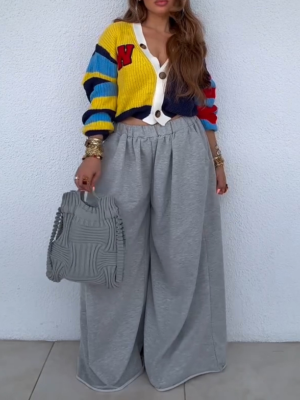 Fashion Colorblock Short Chunky Knit Cardigan