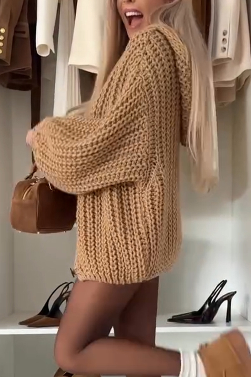 Women Hooded Casual Knitted Cardigan