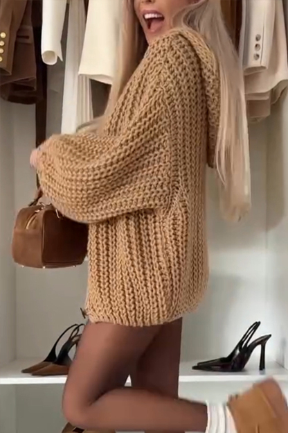 Women Hooded Casual Knitted Cardigan