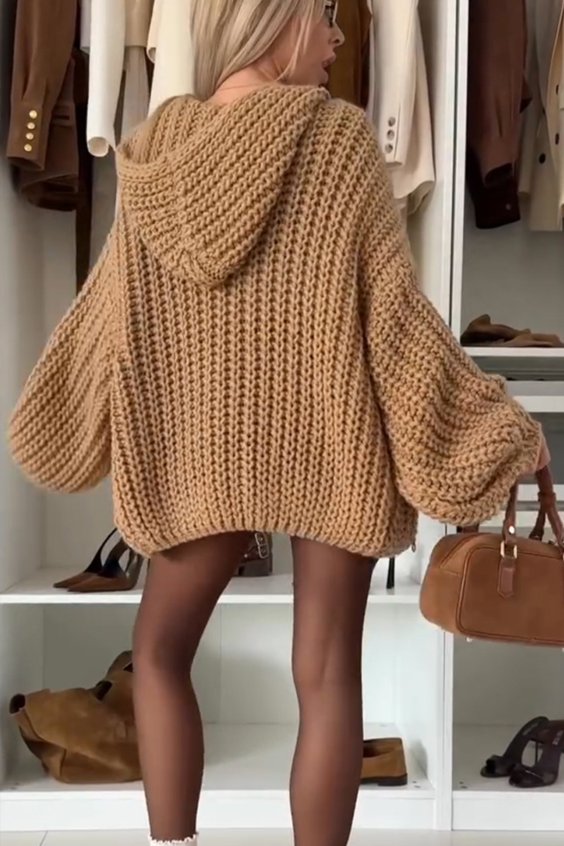 Women Hooded Casual Knitted Cardigan