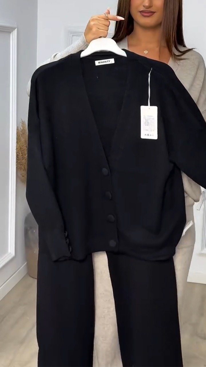 Women Button-down Cardigan + Pants Casual Suit