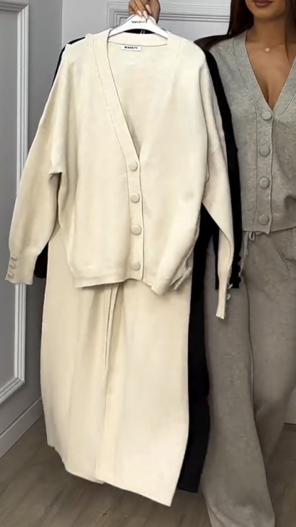 Women Button-down Cardigan + Pants Casual Suit