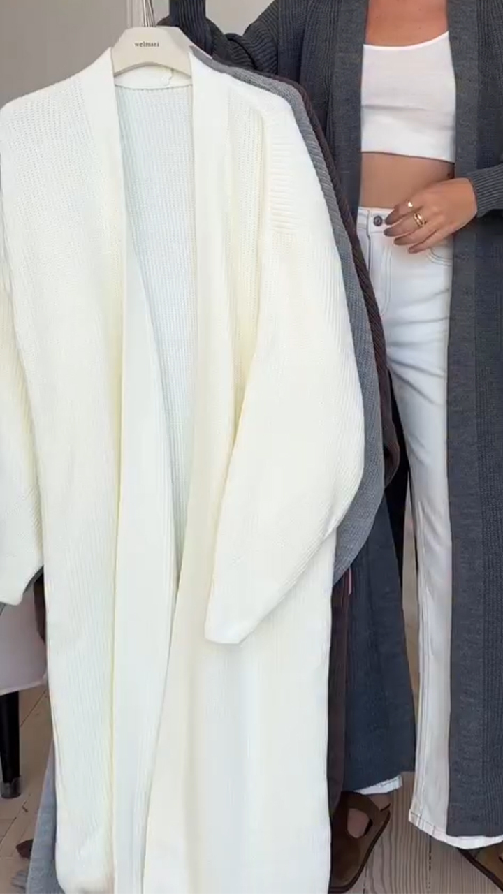 Women Solid Color Long Casual Knitted Cardigan