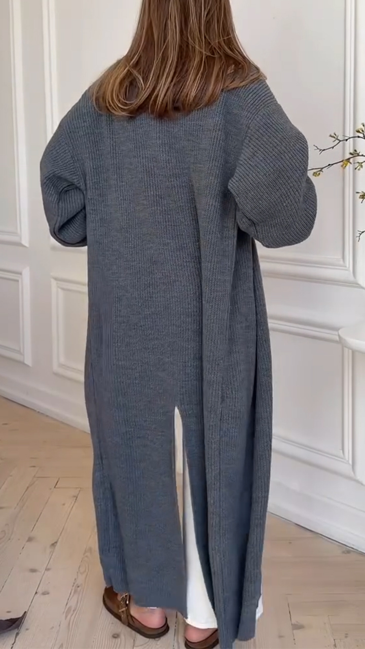 Women Solid Color Long Casual Knitted Cardigan