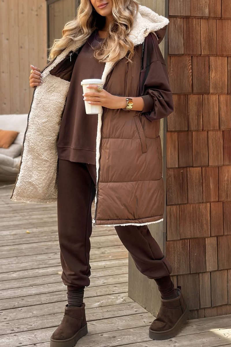 Women Plush Reversible Casual Long Vest