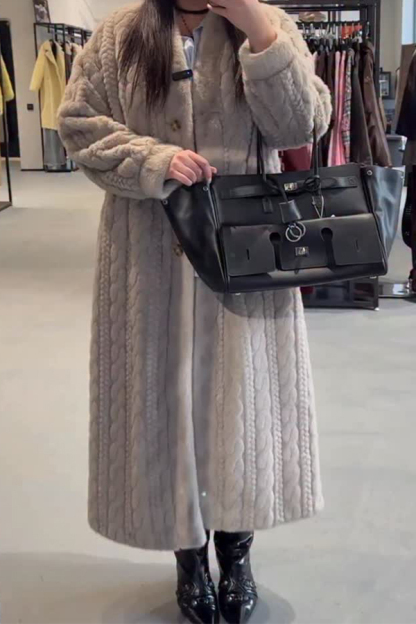 Women Casual Warm Cable-knit Plush Long Cardigan Coat