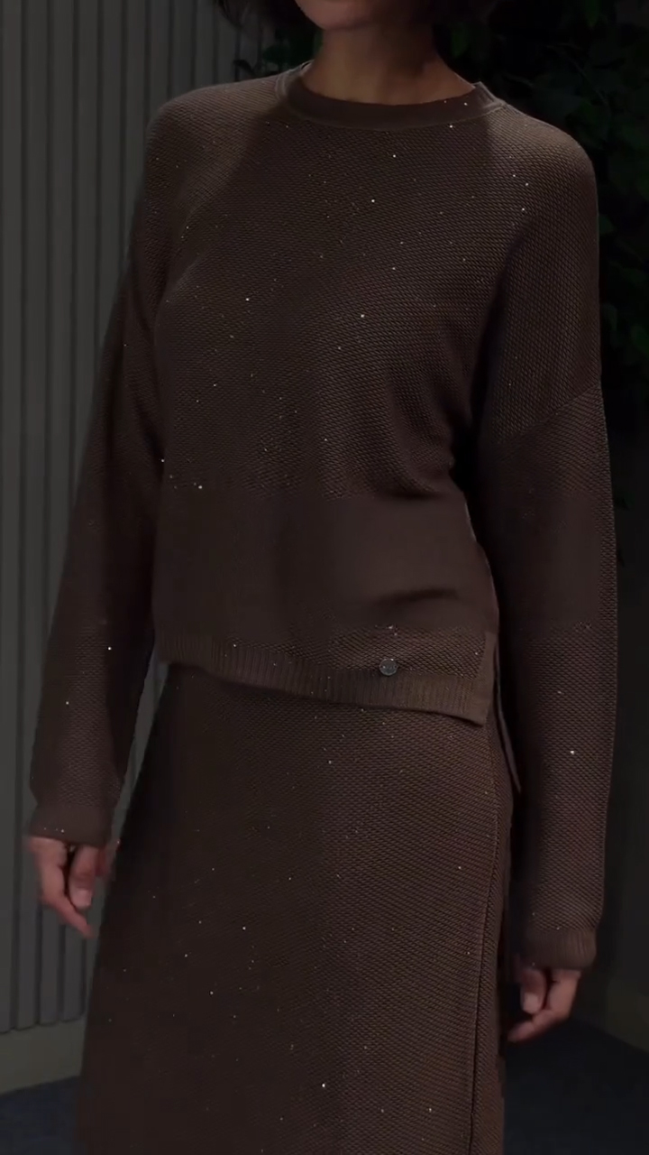 Women Round Neck Top + Skirt Casual Suit